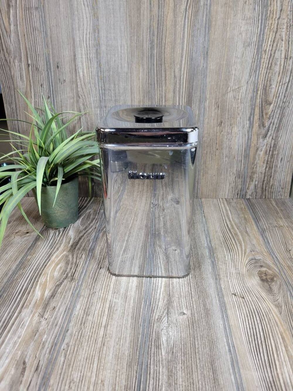 Vintage Chrome Flour Canister, Queen Line, Mid Century Modern